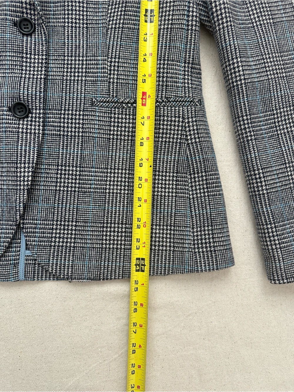 Ines De La Fressange x UNIQLO Wool Blend Glen Plaid Blazer Jacket Blue Accent M - Picture 5 of 12